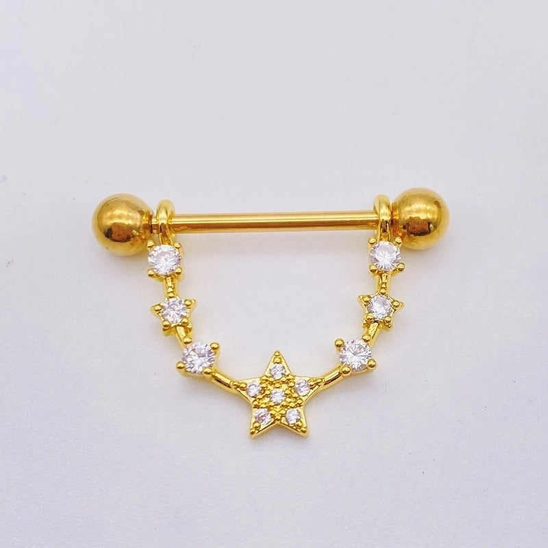Fashion Leaf Star Wings Stainless Steel Inlaid Zircon Nipple Ring 1 Piece