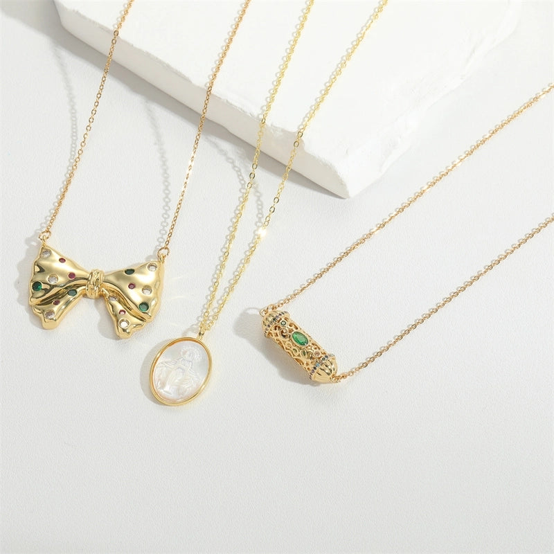 Copper 14K Gold Plated Vintage Style Minimalist Plating Inlay Butterfly Zircon Pendant Necklace