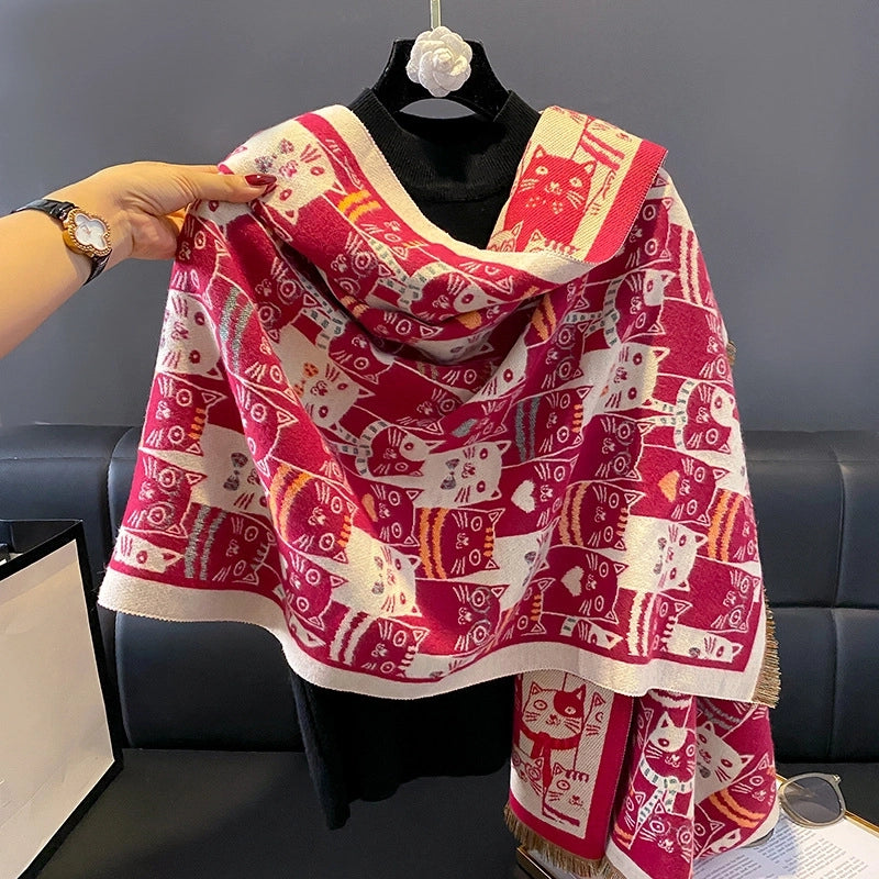 Women's Casual Cute Cat Polyester Shawl