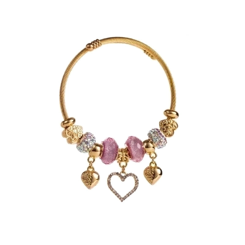 Artistic Shiny Heart Shape 304 Stainless Steel Alloy Gold Plated Rhinestones Bangle In Bulk