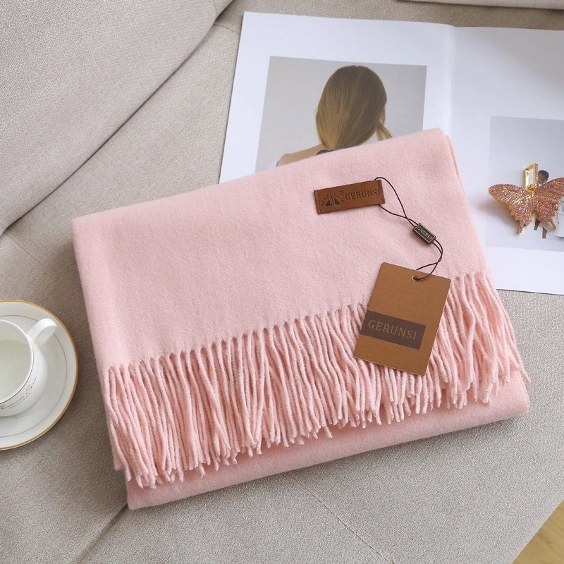 Unisex Retro Preppy Style Solid Color Imitation Cashmere Tassel Scarf