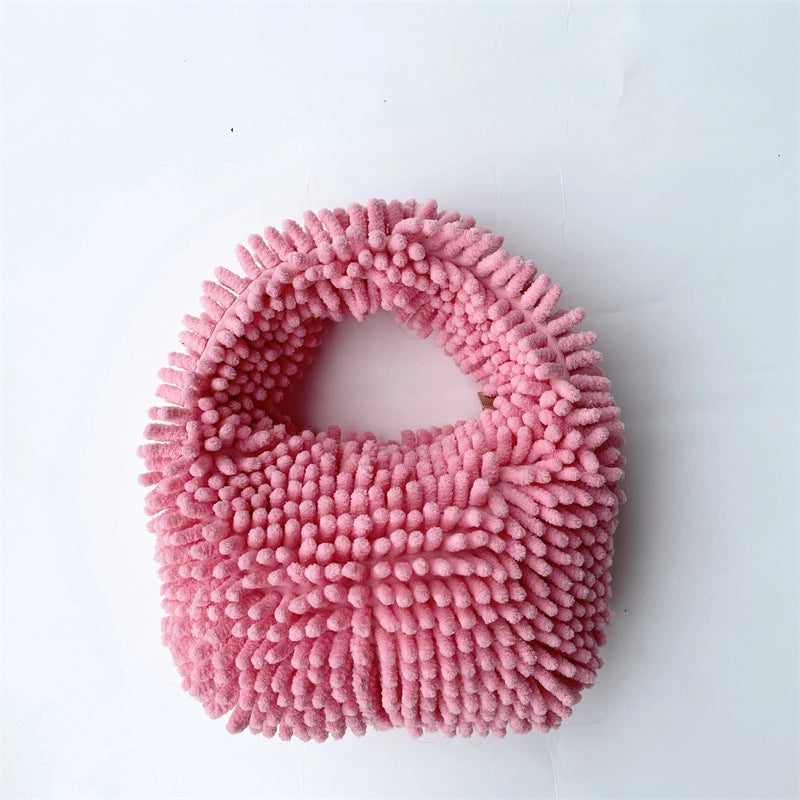 Women's Plush Solid Color Basic Classic Style Square Zipper Handbag