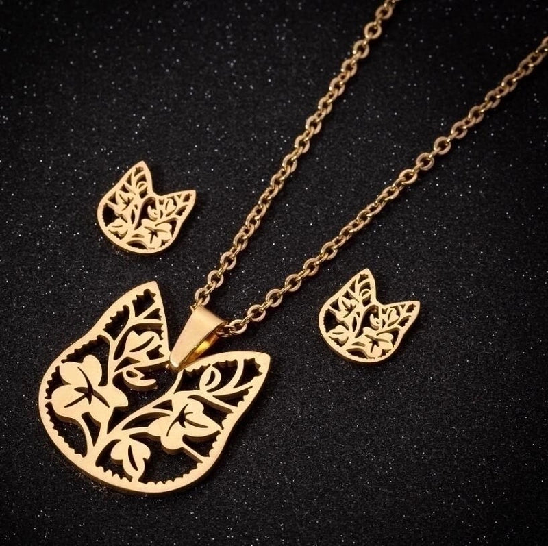 Minimalist Geometric Leaf Heart Shape Stainless Steel Plating Earrings Necklace 1 Set