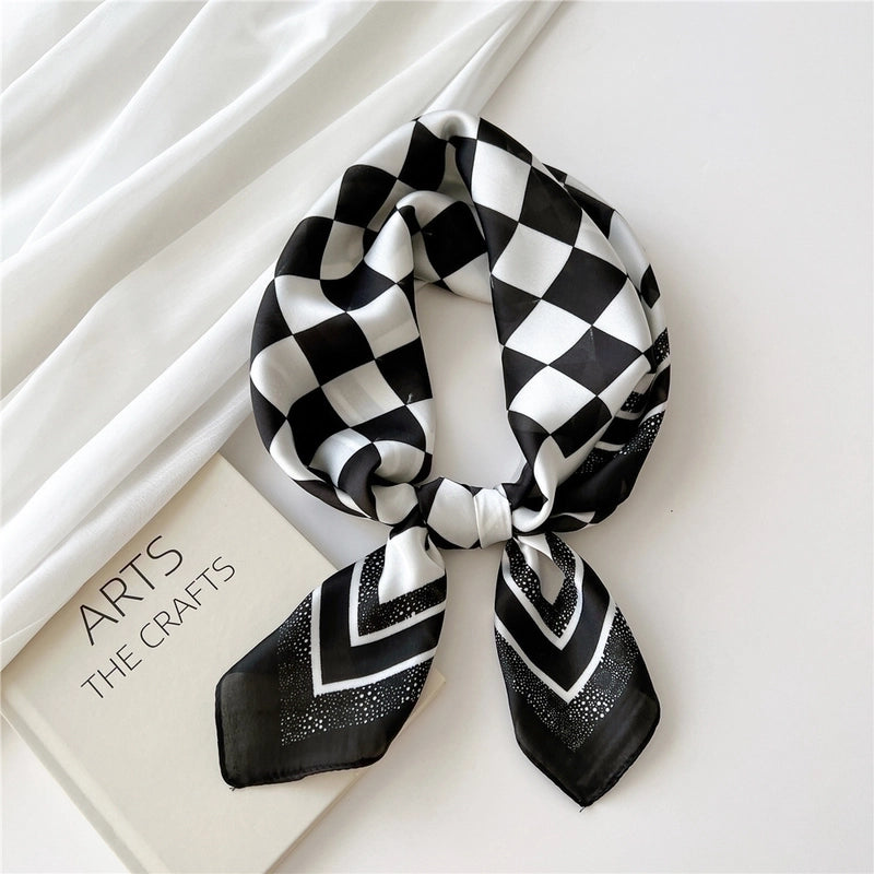 Women's Minimalist Color Block Satin Printing Silk Scarf