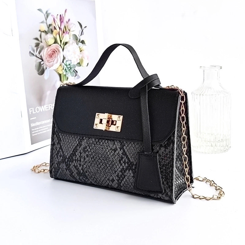 Women's Medium Pu Leather Snakeskin Fashion Square Lock Clasp Crossbody Bag