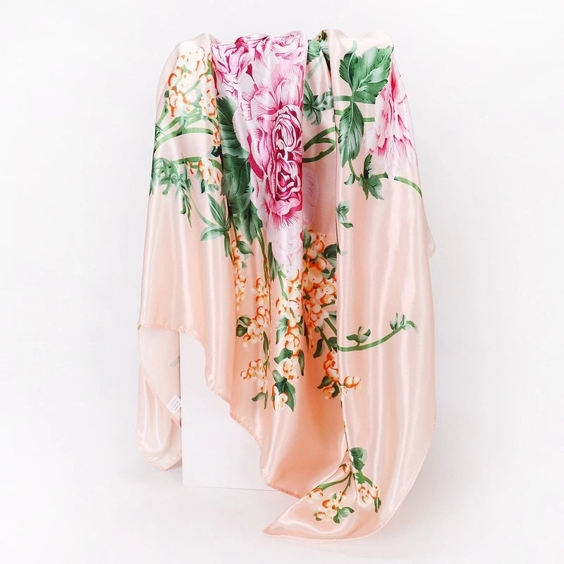 Women's Lady Flower Satin Printing Silk Scarf