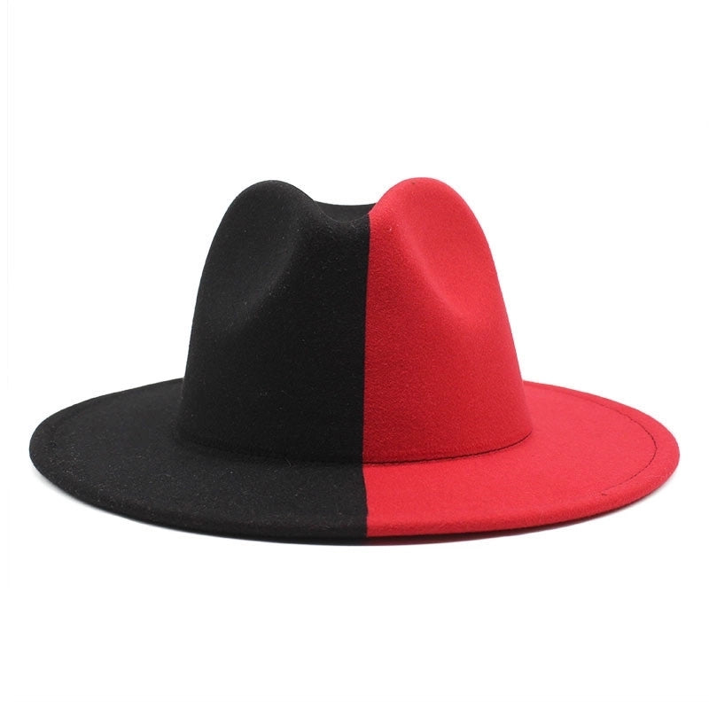 New Yin And Yang Double Color Matching Men's And Women's Woolen Felt Hat Autumn And Winter Fashion Flat Brim Jazz Hat 02