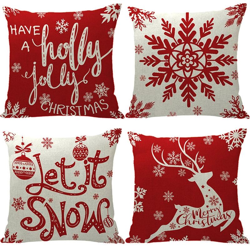 Fashion Letter Snowflake Elk Linen Pillow Cases