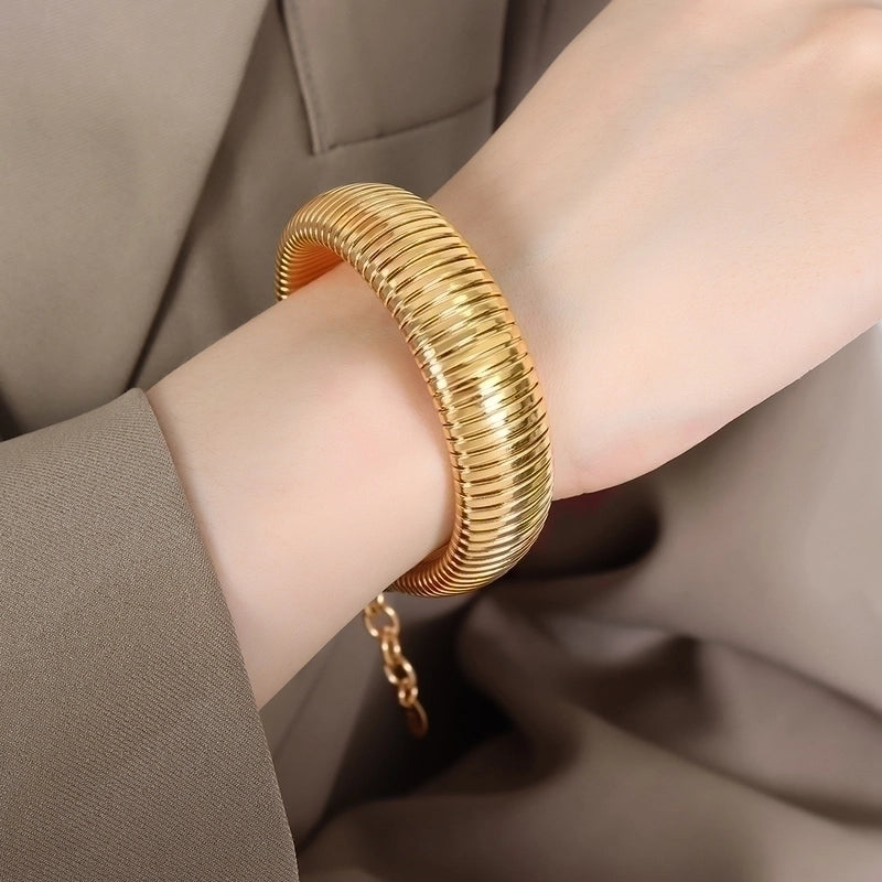Hip-Hop Rock Punk Solid Color Titanium Steel 18K Gold Plated Plating Bracelets Necklace