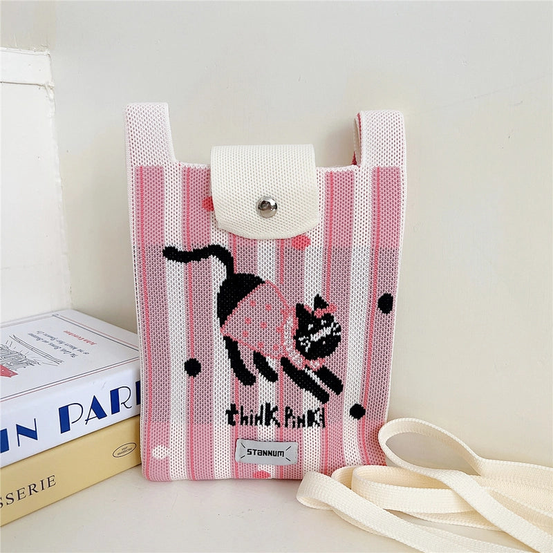 Women's Small Polyester Cartoon Letter Flower Cute Square Flip Cover Bucket Bag
