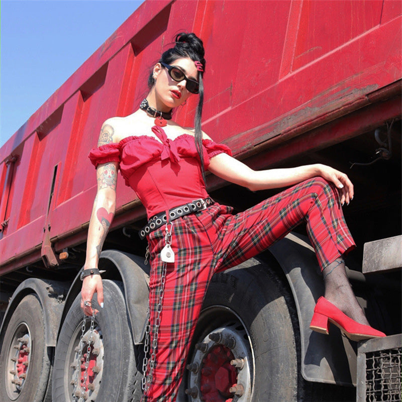 Red plaid pants KF9515