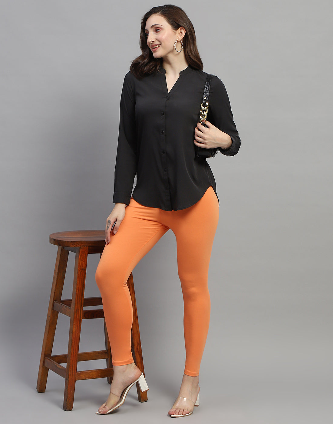 Women Orange Solid Regular Fit Legging