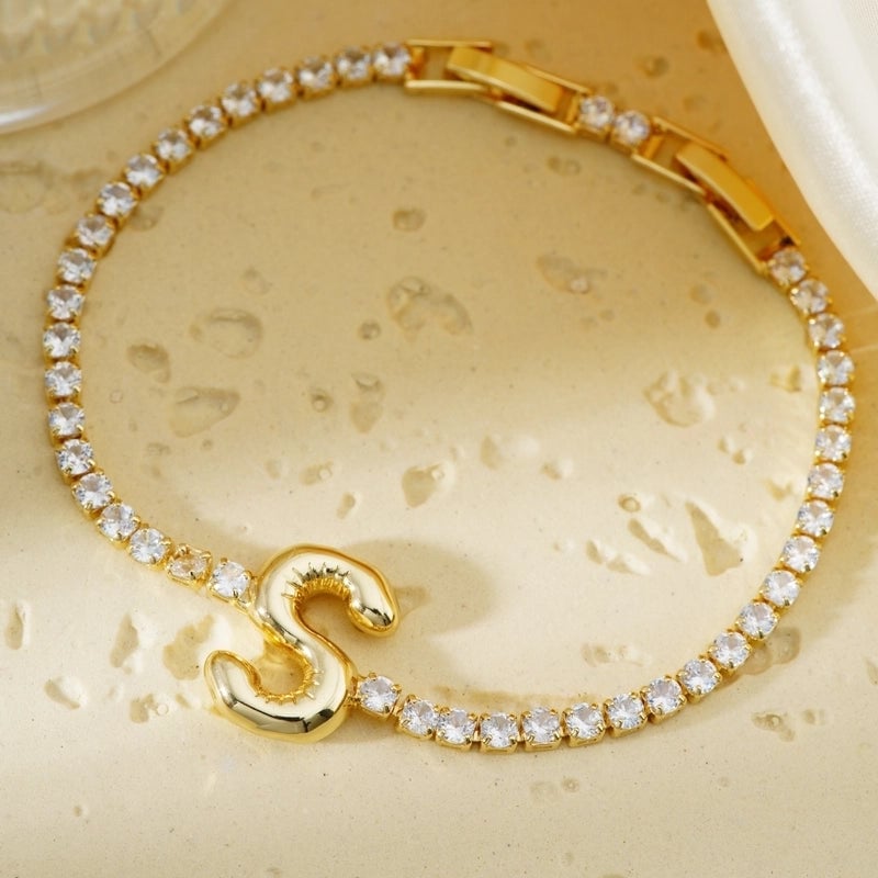 304 Stainless Steel Copper K Gold Plated Minimalist Classic Style Plating Inlay Letter Zircon Bracelets