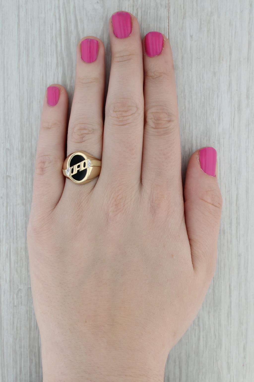 Onyx DAD Ring 10k Yellow Gold Size 10 Men's Signet Gift Diamond Accents