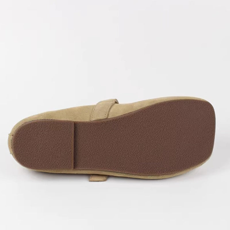 Handmade Suede Leather Mary Jane Breathable in Apricot/Brown