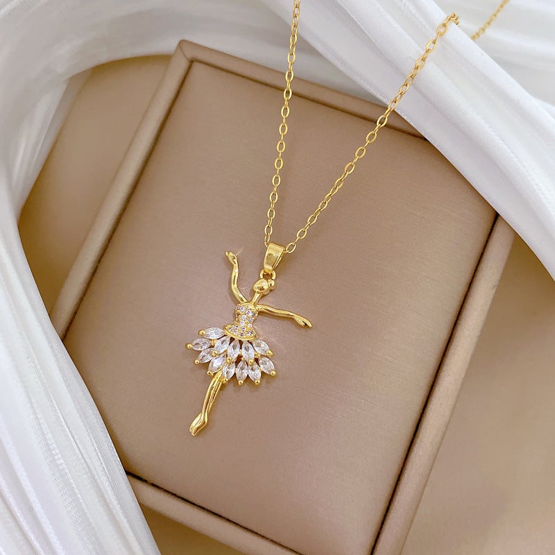 Ballet Dance Full Diamond Gorgeous Full Diamond Necklace Women'S Versatile Clavicle Chain Titanium Steel Chain