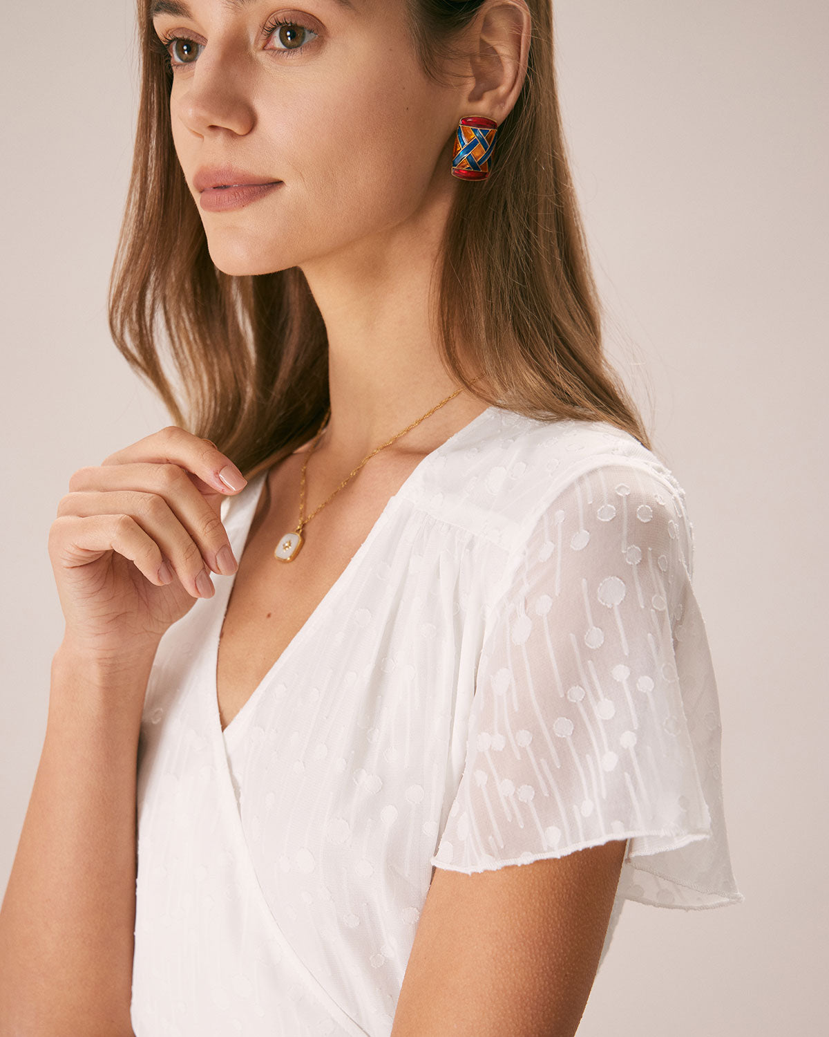 The White V Neck Dobby Mesh Midi Dress