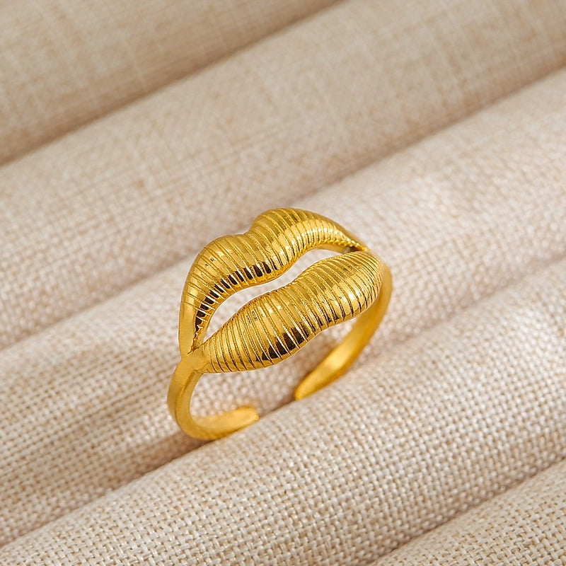 Rock Oversized Leaves Eye Flower 304 Stainless Steel Gem 18K Gold Plated Inlay Open Rings