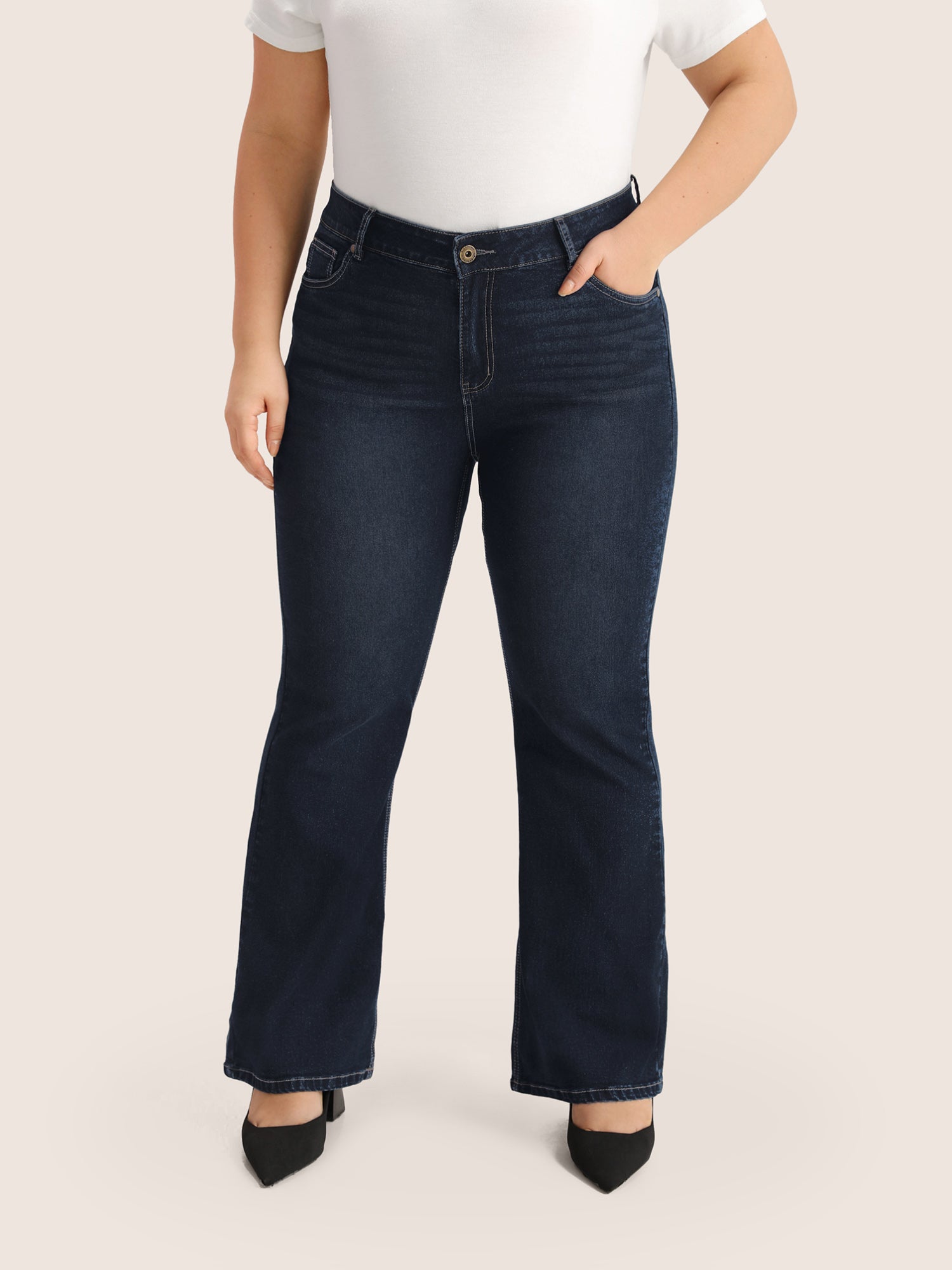 Plain Bootcut Pocket Zipper Fly Jeans