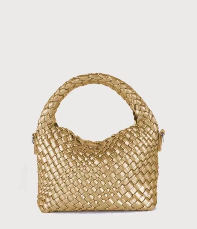 Women's Pu Leather Solid Color Classic Style Weave Dumpling Shape Magnetic Buckle Handbag