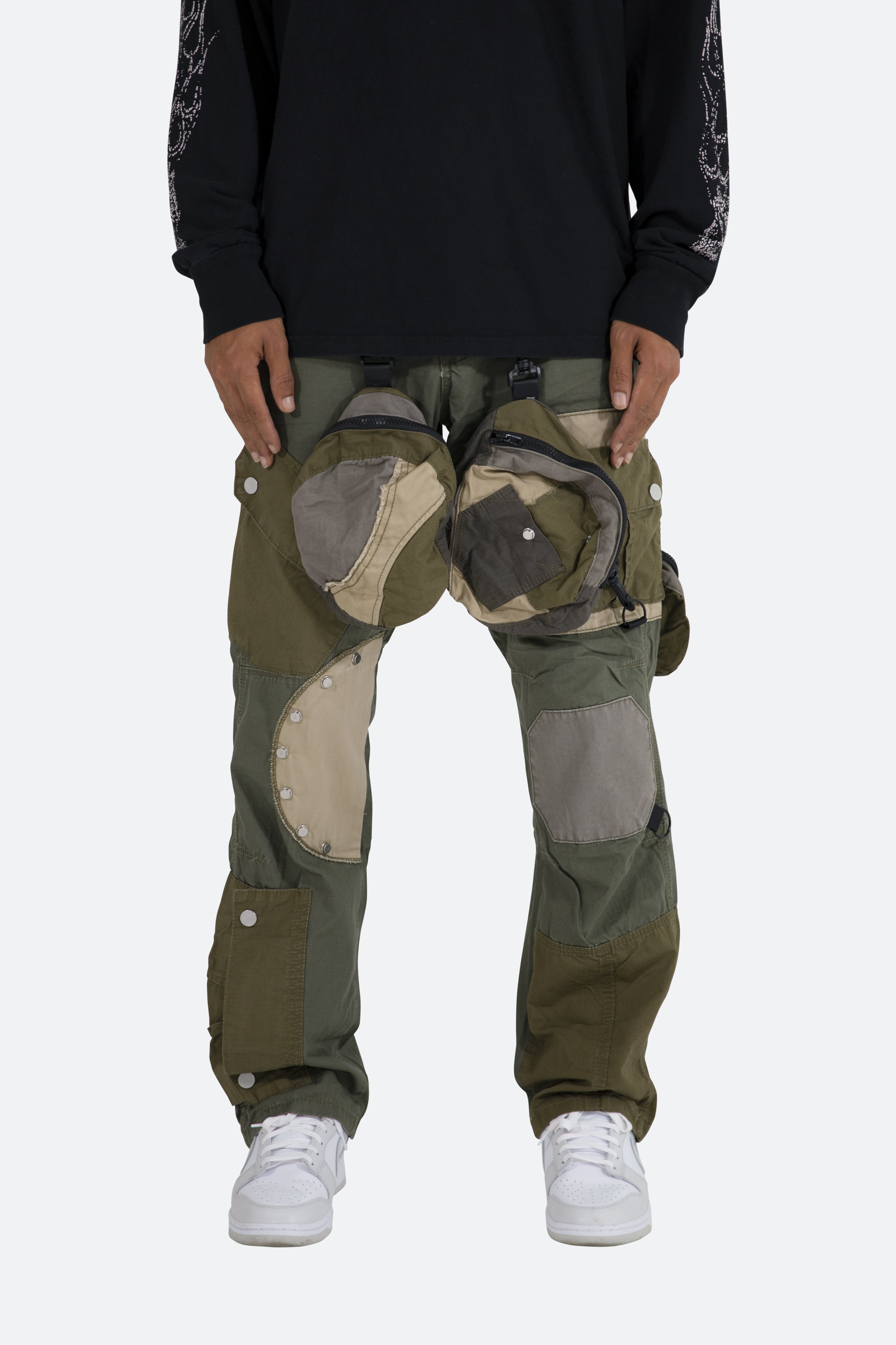 Patchwork Cargo Pants - Olive