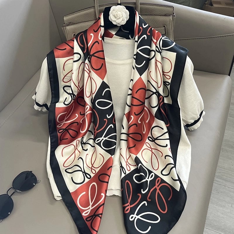 Women's Elegant Vacation Stripe Flower Polyester Silk Scarf