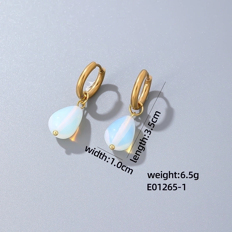 1 Pair Casual Minimalist Water Droplets Plating 304 Stainless Steel Natural Stone K Gold Plated Drop Earrings