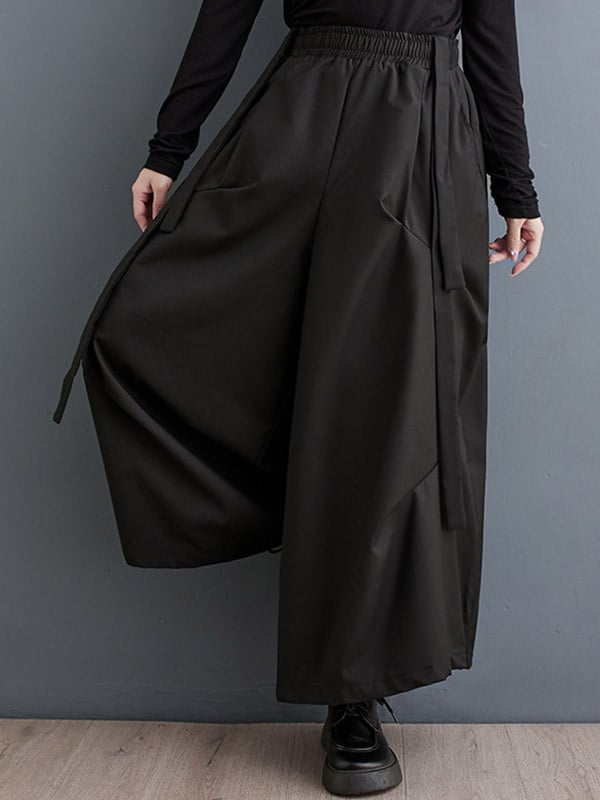 High Waisted Wide Leg Elasticity Pleated Solid Color Split-Joint Streamer Pants