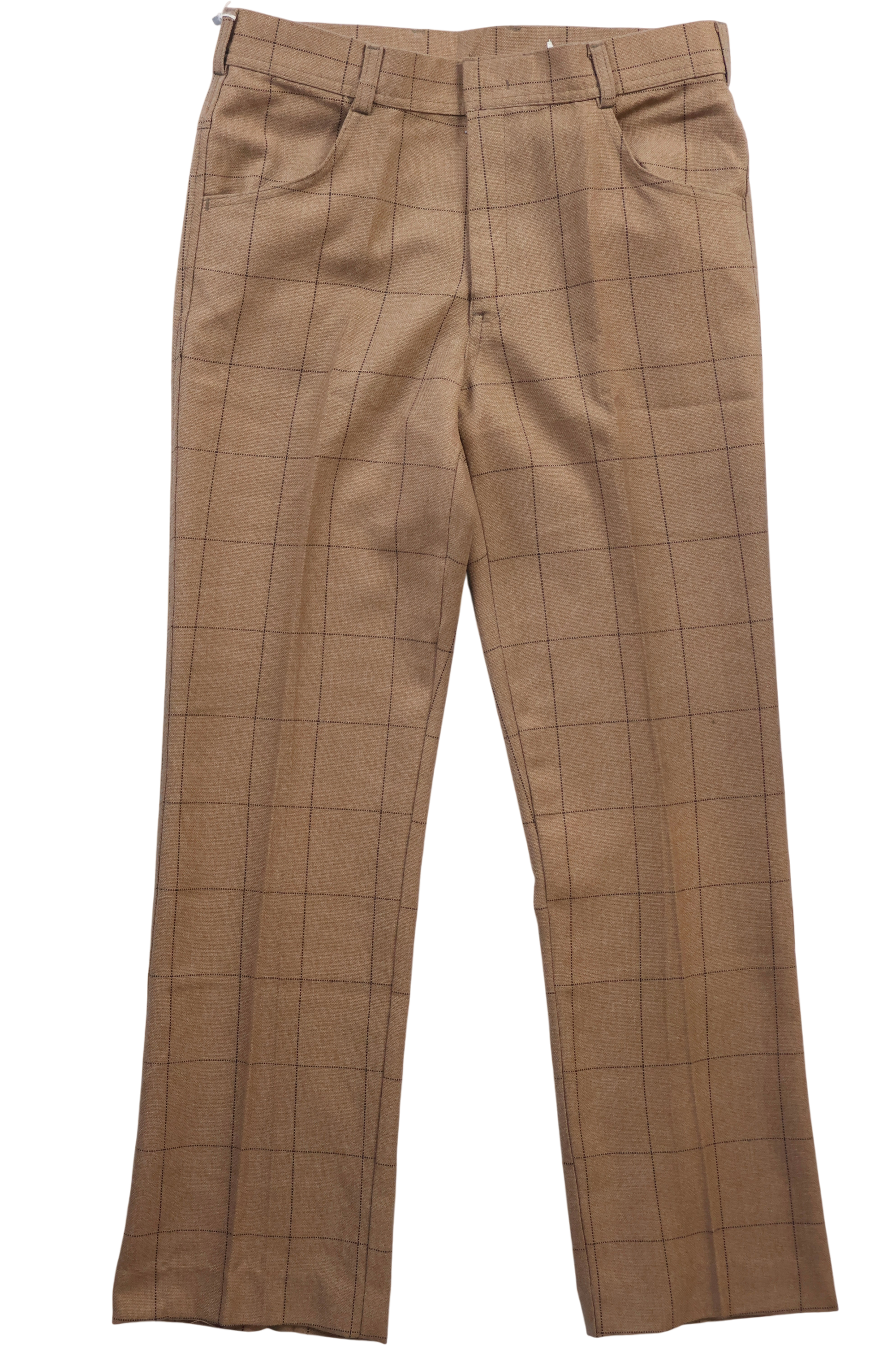 70s Brown Checked Straight Leg Trousers