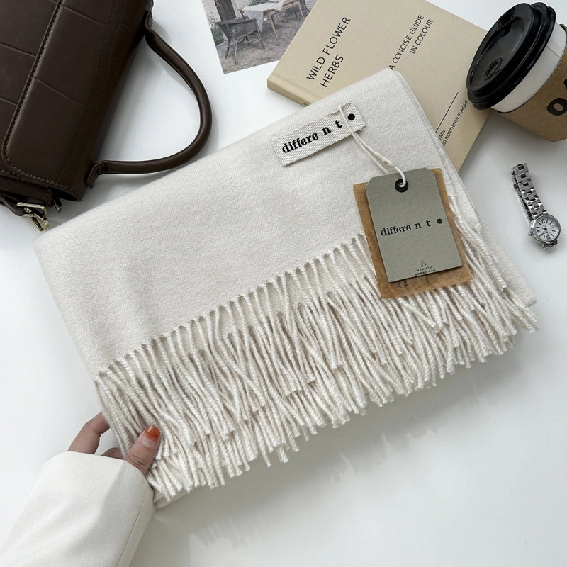 Women's Elegant Retro Solid Color Imitation Cashmere Tassel Scarf