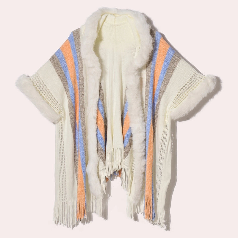 Women's Retro Ethnic Style Color Block Acrylic Tassel Shawl