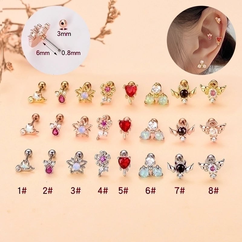 Minimalist Star Heart Shape Stainless Steel Copper Plating Inlay Zircon Ear Studs 1 Piece