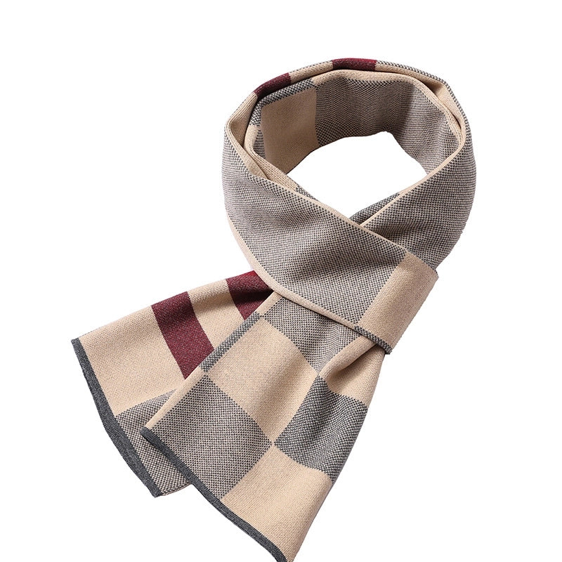 Men's Scarf Winter Warm Plaid Thickened Business Knitted Cashmere Thick Scarf Fashionable Scarf