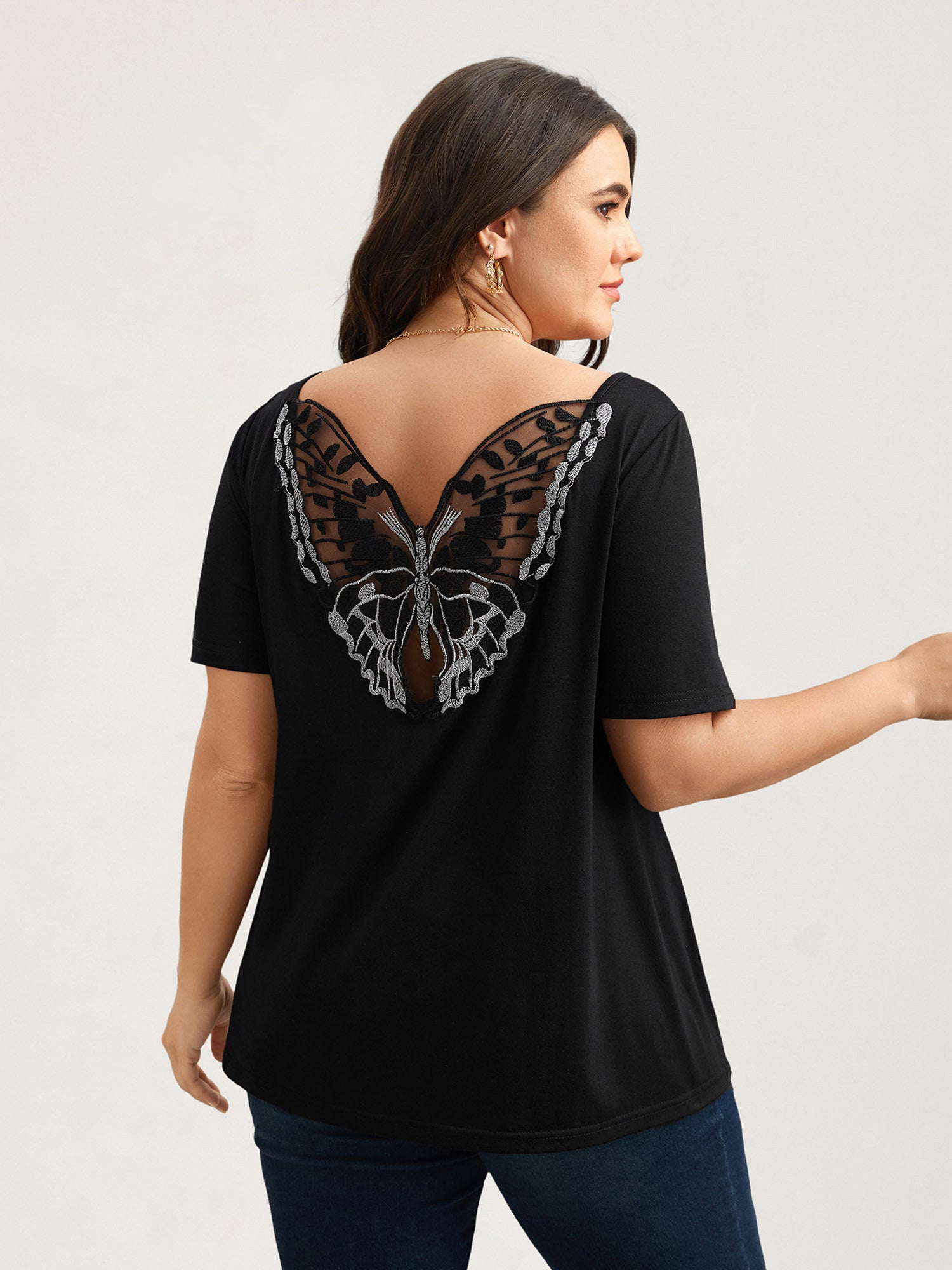 Butterfly Back Stretchy Round Neck T-Shirt