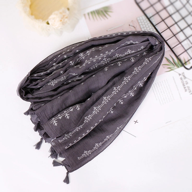 Women's Minimalist Classic Style Flower Cotton Printing Scarf