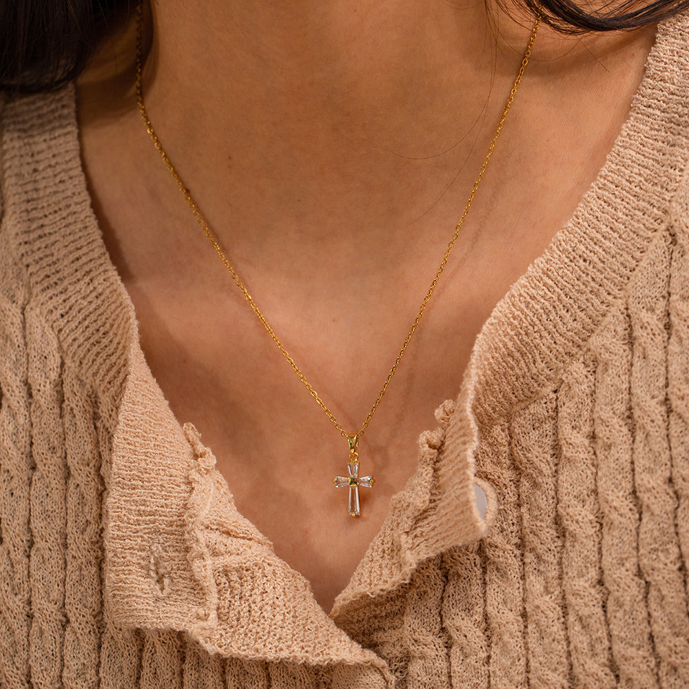IG Style Cross Geometric Stainless Steel 18K Gold Plated Necklaces