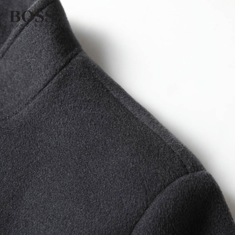 BOSS Luxury Men-s Stand Collar Detachable Handmade Wool Goose Down Lining Reversible Wool Casual Jacket