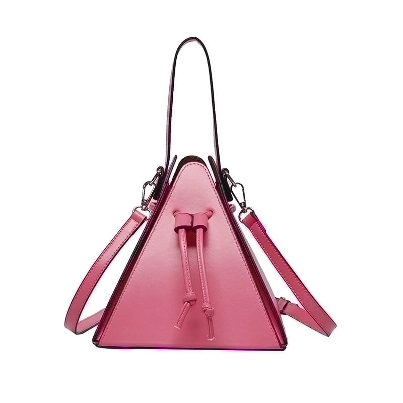 Women's Pu Leather Solid Color Fashion Conical String Shoulder Bag Handbag Crossbody Bag