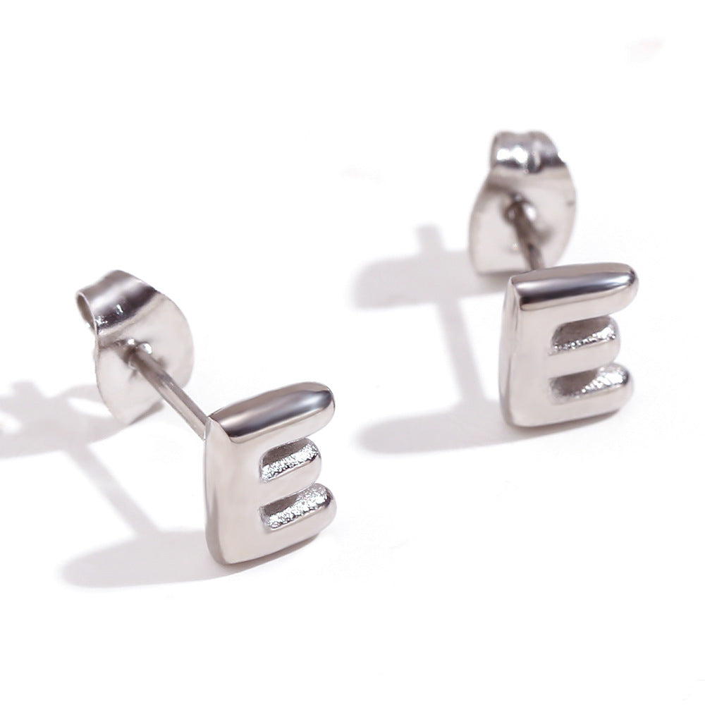 Minimalist Letter Number Geometric Text Stainless Steel 18K Gold Plated Stud Earrings