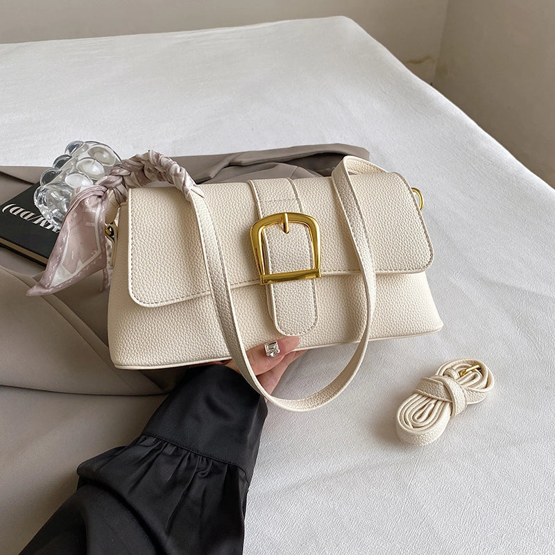 Women's Medium Pu Leather Solid Color Classic Style Sewing Thread Square Magnetic Buckle Shoulder Bag