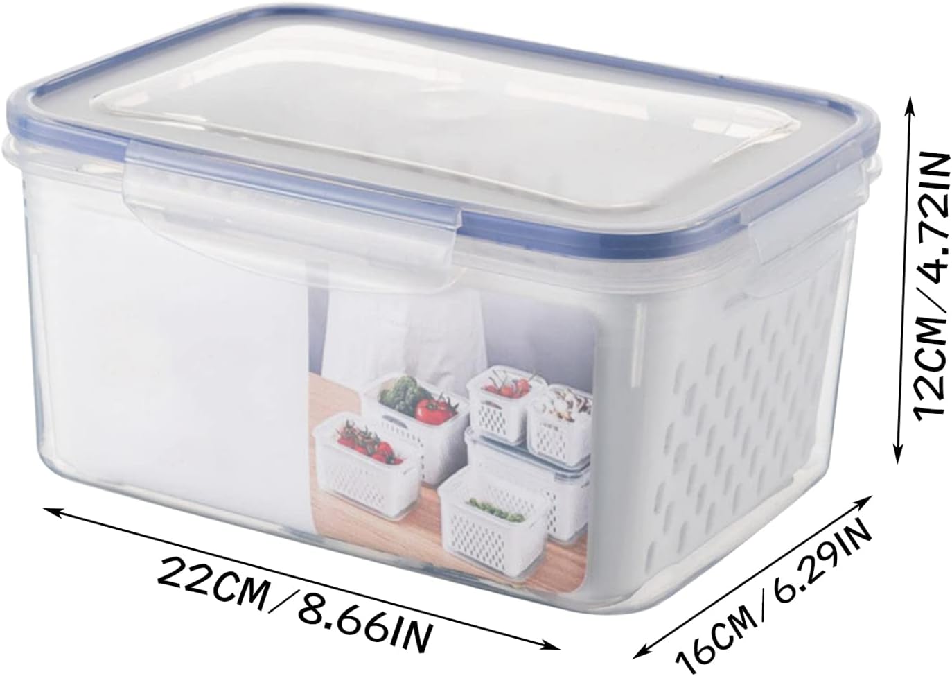 Fruit And Vegetable Storage Container For Refrigerator. 3 In 1 Organizer For Fruit Salad Meat Storage