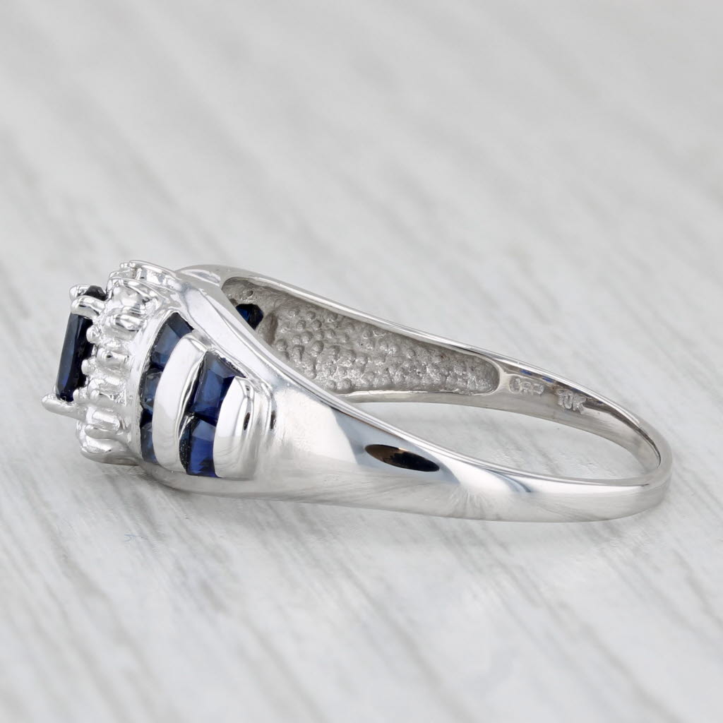 1.22ctw Lab Created Sapphire Diamond Halo Ring 10k White Gold Size 9