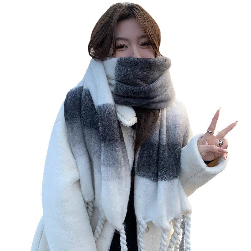 Winter New Gradient Scarf Women's Fashion Contrast Thick Warm Scarf Simple Large Shawl