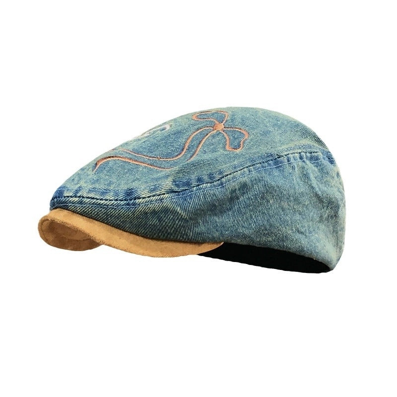 Women's Casual Retro Solid Color Bow Knot Curved Eaves Beret Hat