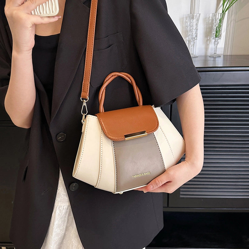 Women's Medium Pu Leather Color Block Streetwear Square Zipper Crossbody Bag