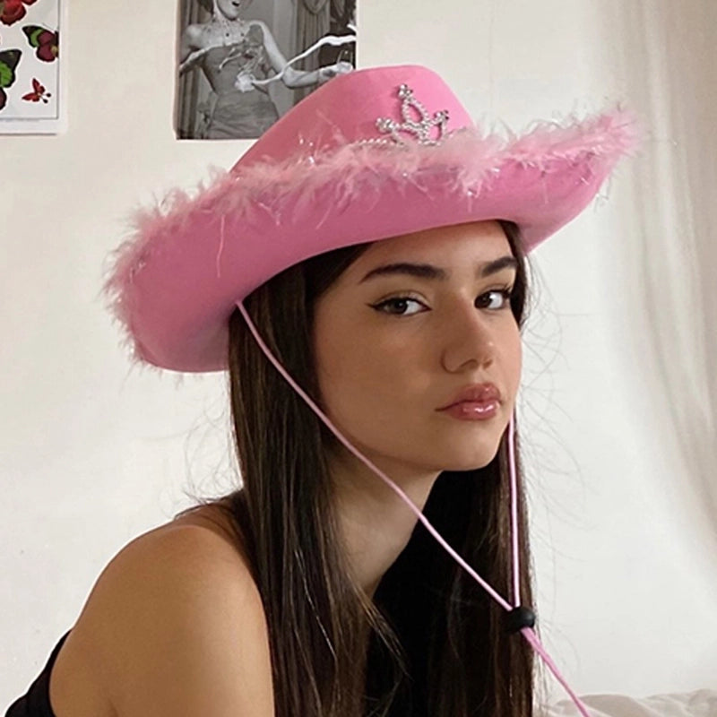 In Stock Pink Top Hat Crown Western Cowboy Hat Halloween Feather Edge Carnival Party Hat