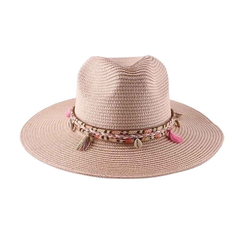 Unisex Retro Tassel Solid Color Fabric Shell Flat Eaves Fedora Hat