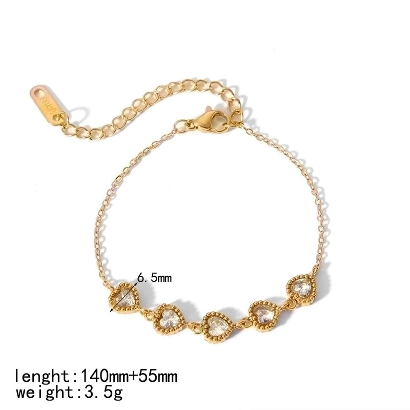 IG Style Minimalist Quadrilateral Round Heart Shape 304 Stainless Steel 18K Gold Plated Zircon Bracelets In Bulk