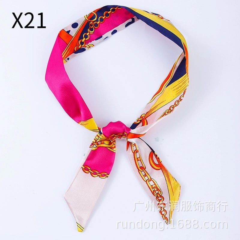 Silk Scarf Long Beveled Small Silk Scarf Double-layer Hair Belt Ribbon Decoration Tie Bag Hand Gift Box Silk Scarf