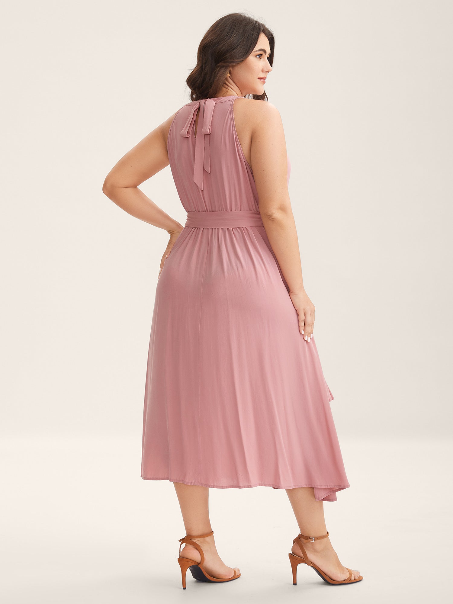 Ruffled Halter Neck Solid Midi Dress
